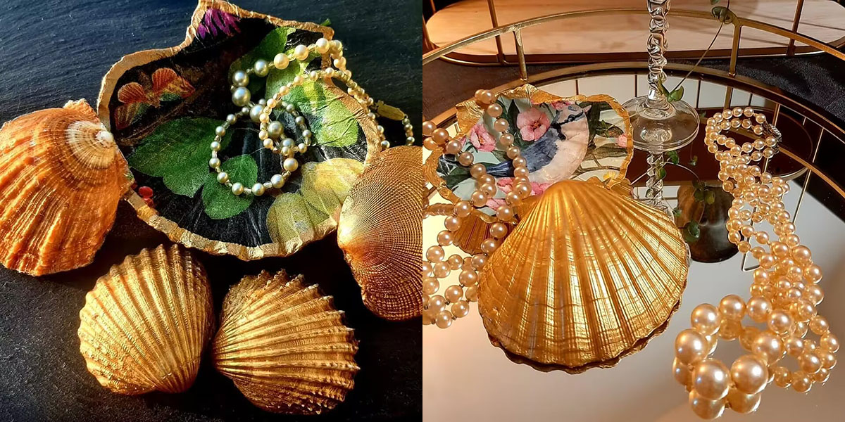 Hand painted Scallop Shell Painting